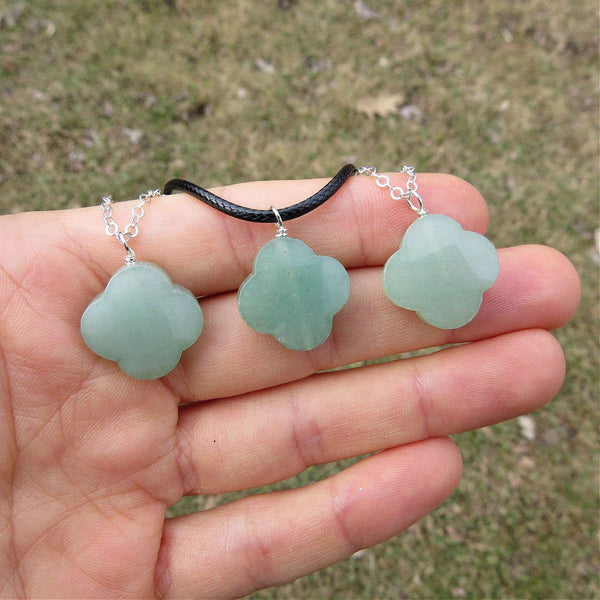 Crystal Clover Necklace - Green Aventurine Stone Sthamrock Necklace