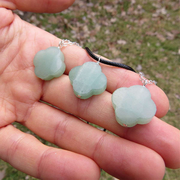 Aventurine Crystal Four Leaf Clover Necklace | Shamrock Stone Necklace