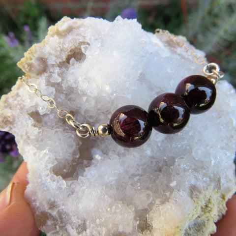 Red Garnet Necklace - Round Stone Beads - Side 2