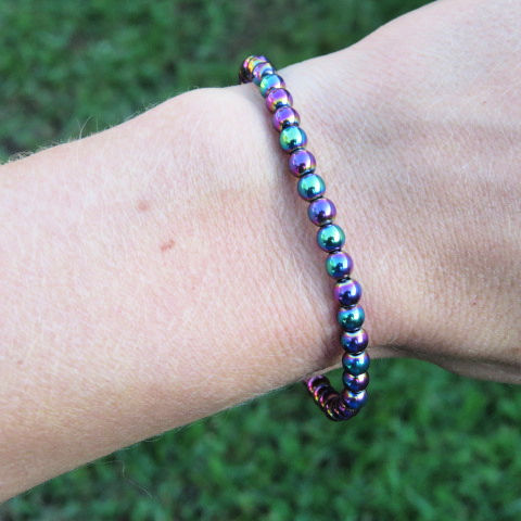 Titanium Rainbow Hematite Bracelet | Rainbow Aura Crystal Bracelet