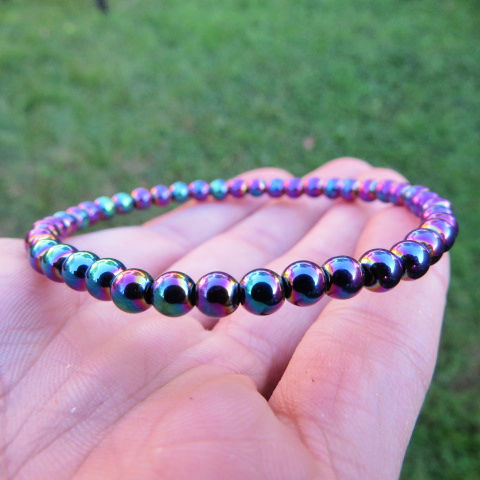 Titanium Rainbow Hematite Bracelet | Rainbow Aura Crystal Bracelet