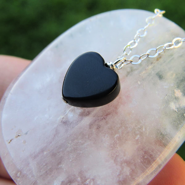 Black Onyx Crystal Heart Necklace