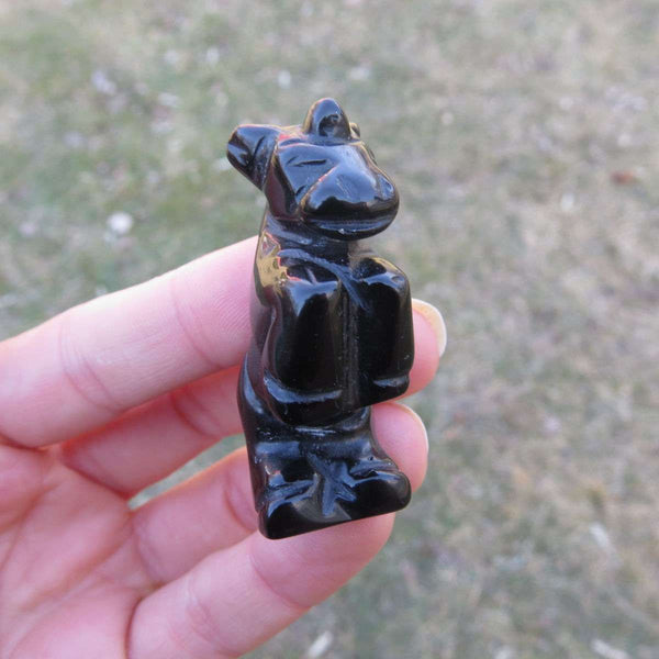 Black Unicorn Crystal Figurine 2" } Obsidian Stone Animal Carving