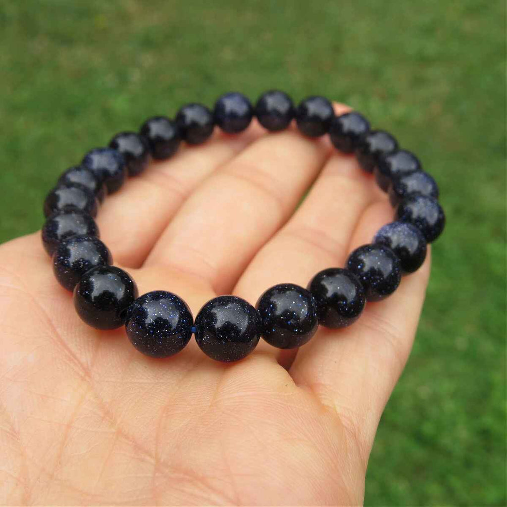 SWEETHEART Bracelet - 10mm MATT BLACK ONYX stone beads with BLUE Heart