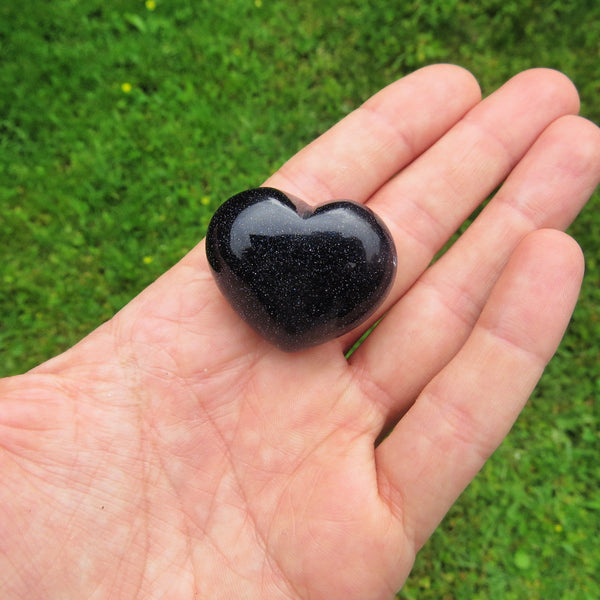 Blue Goldstone Puffy Heart 1.25" | Carved Crystal Heart Stone