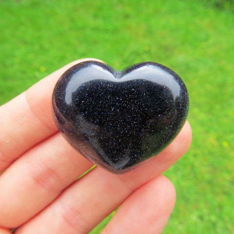 Blue Goldstone Carved Crystal Heart - Spakrling Stone Heart