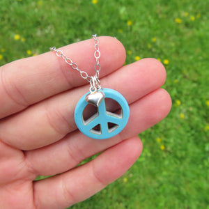 Blue Crystal Peace and Love Necklace
