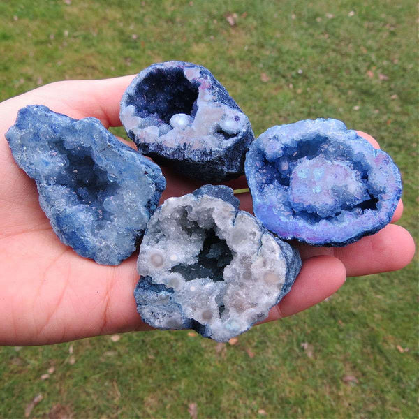 Blue Geode Quartz Crystal 1.25" - Colored Half Geode Stone