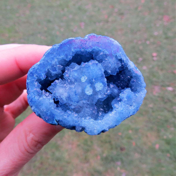 Blue Geode Quartz Crystal 1.25" - Colored Half Geode Stone