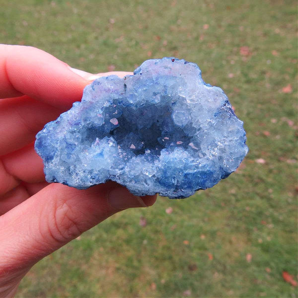 Blue Geode Quartz Crystal 1.25" - Colored Half Geode Stone