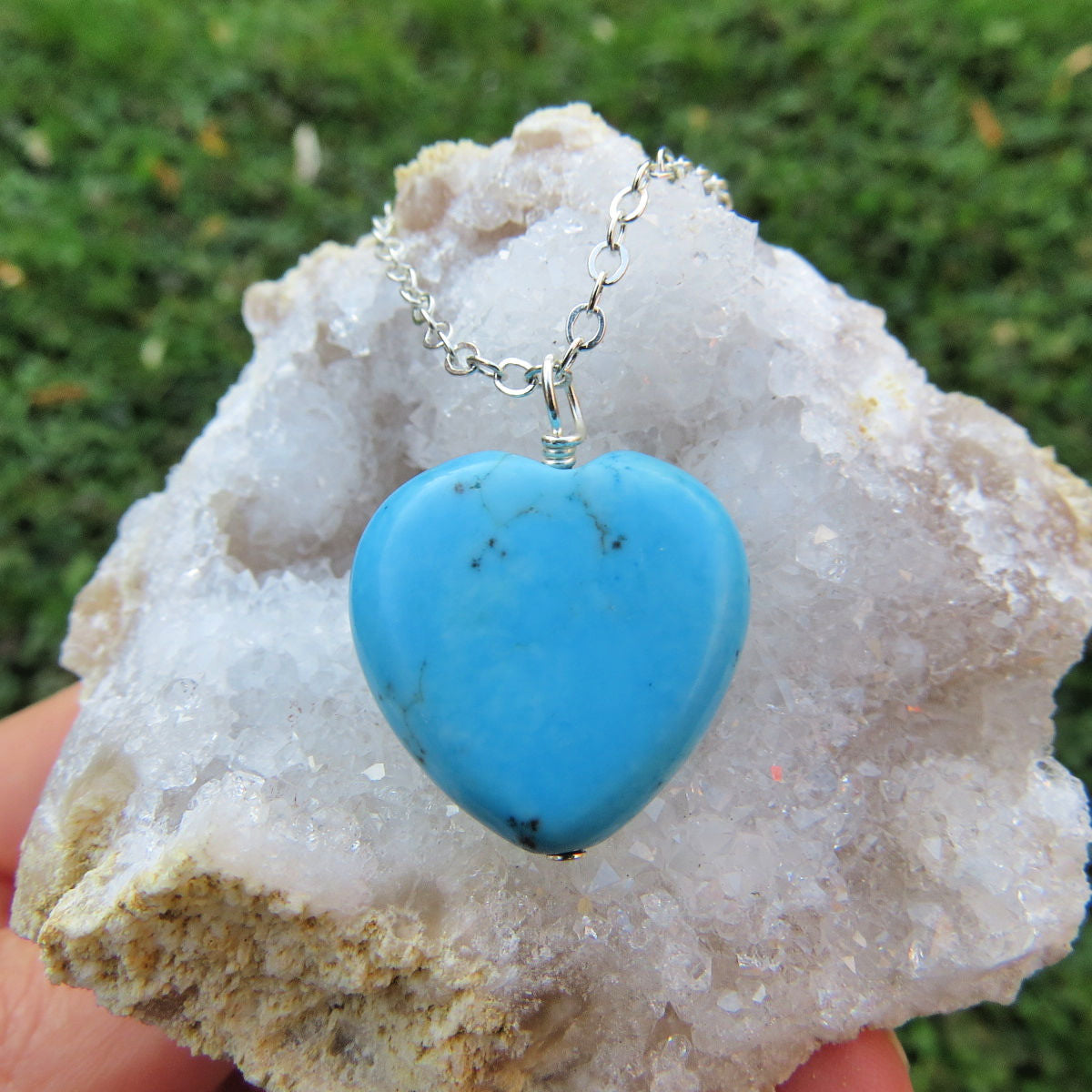 Blue Heart Stone Necklace - Turquoise Howlite Crystal Necklace
