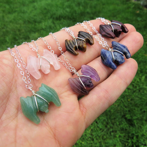 Carved Crystal Bat Necklaces - Bat Jewelry