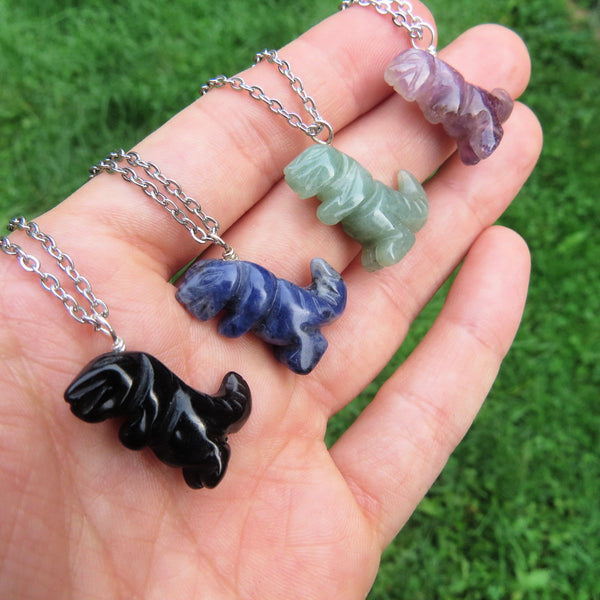 Crystal T-Rex Necklace | Carved Stone Dinosaur Necklace | T-Rex Jewelry