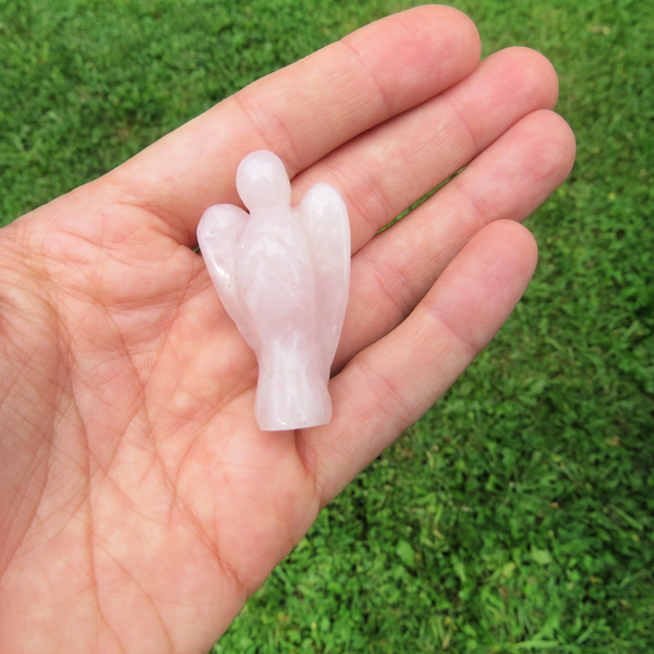 Rose Quartz Crystal Angel Figurine - Small 1.5" Carved Stone Angel