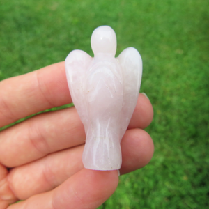 Pink Rose Quartz Crystal Angel Figurine - Small Carved Stone Angel Statue