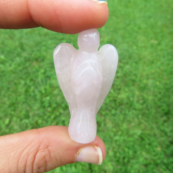 Rose Quartz Carved Crystal Angel Figurine