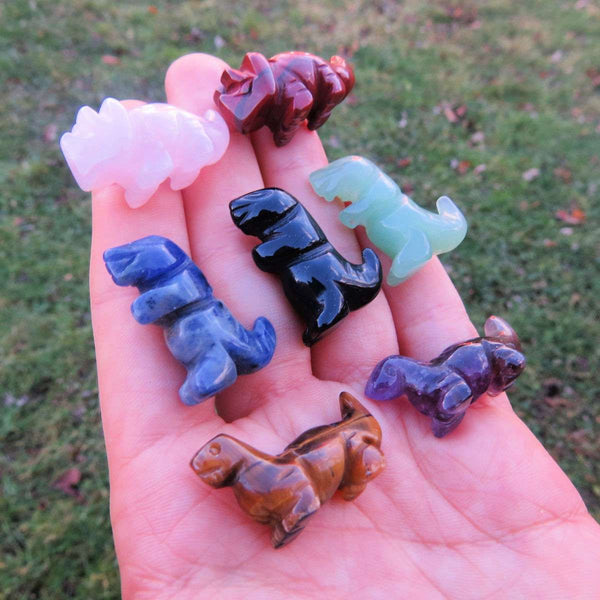 Mini Crystal Dinosaur Figurine 1" | Carved Stone T-Rex & Brontosaurus