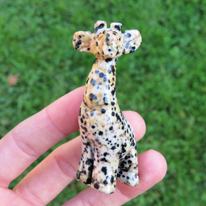 Carved Stone Giraffe Crystal Animal Figurine - Dalmation Jasper