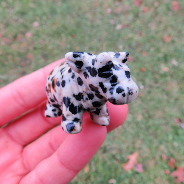 Carved Stone Cow Crystal Figurine - Dalmation Jasper
