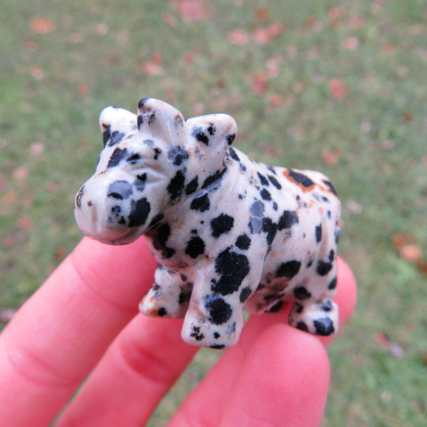 Carved Stone Cow Figurine - Spotted Dalmation Jasper