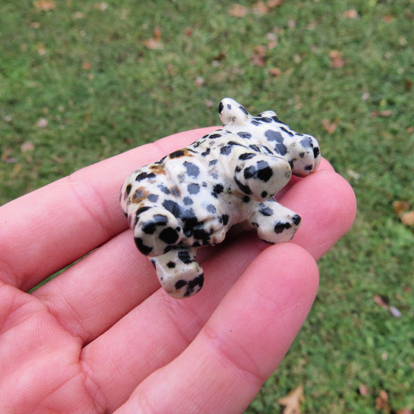 Carved Stone Cow Crystal Figurine - Dalmation Jasper