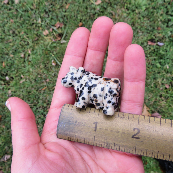 Carved Stone Cow Crystal Figurine - Dalmation Jasper