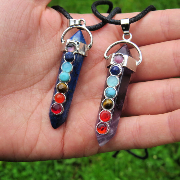 7 Chakra Necklace - Lapis Lazuli - Amethyst - Black Cord Chakra Necklace for Men