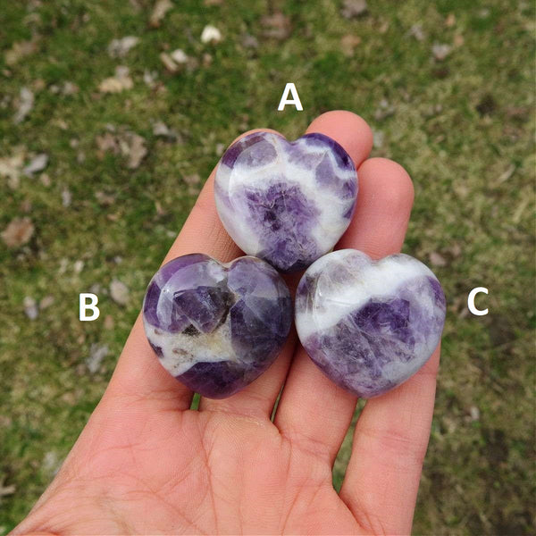 Chevron Amethyst Crystal Heart Stone 1.25" | Carved Puffy Heart