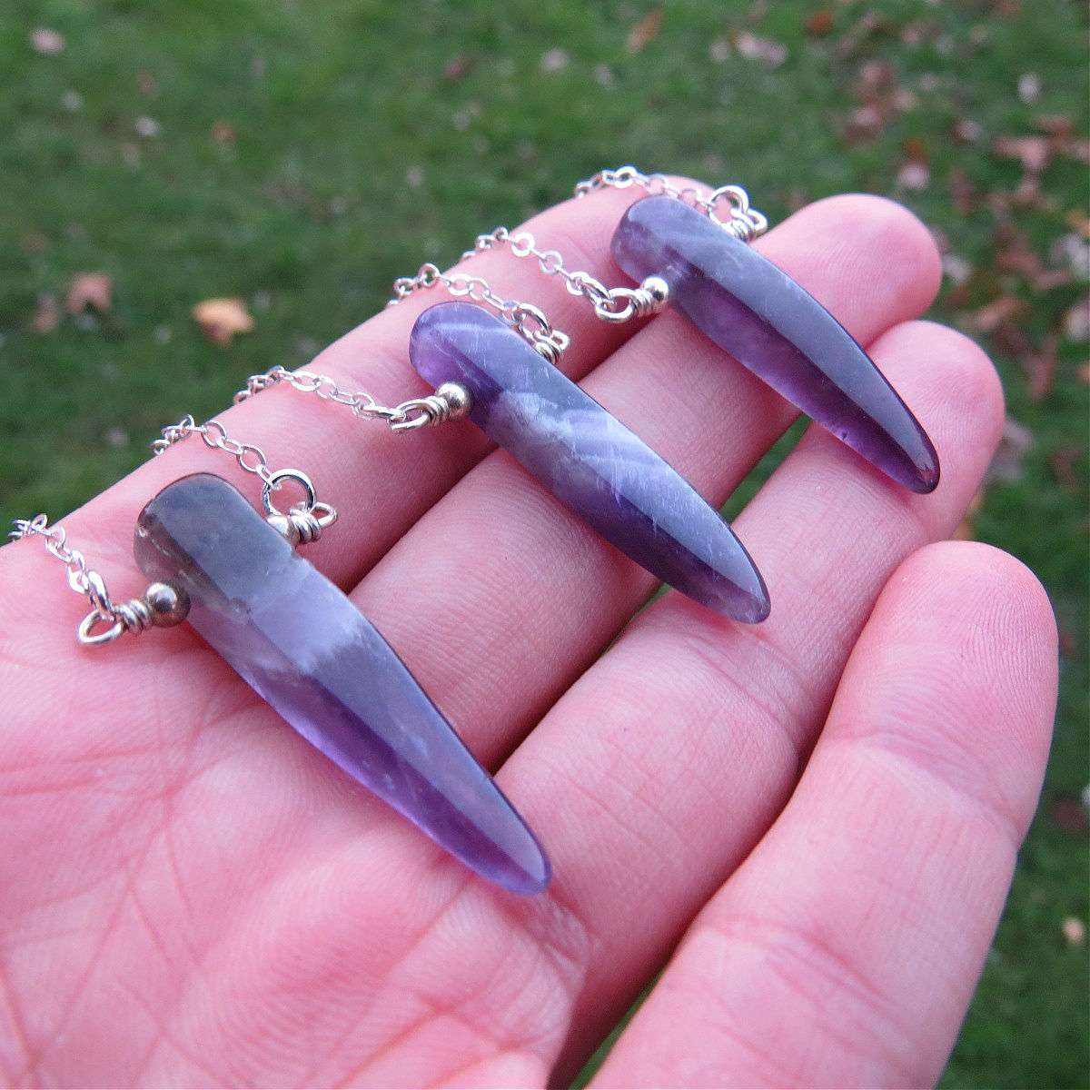 Chevron Amethyst Crystal Point Necklace Sterling Silver