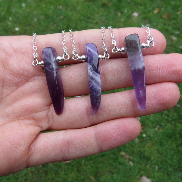Chevron Amethyst Crystal Necklace - Sterling Silver