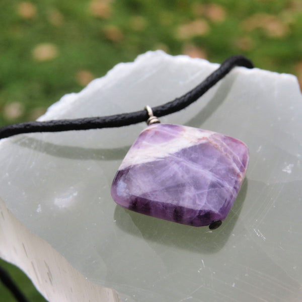 Chevron Amethyst Necklace for Men - Black Cord 