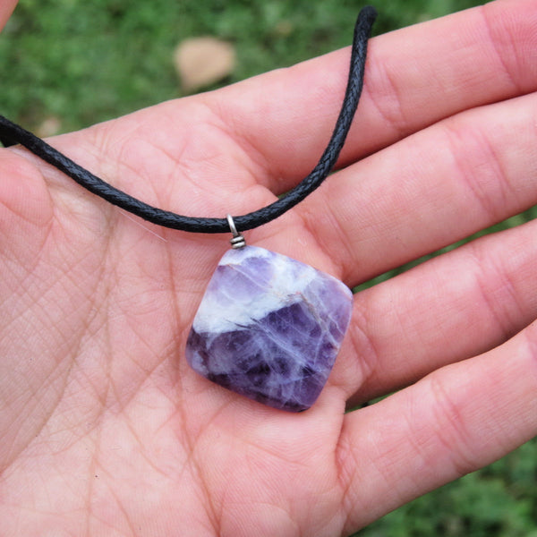 Chevron Amethyst Necklace | Black Cord Crystal Necklace for Men