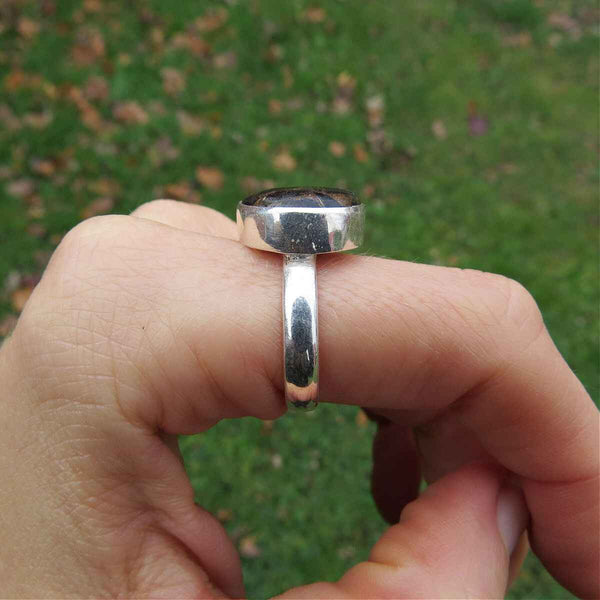 Copper Obsidian Moon Ring in Sterling Silver Size 7