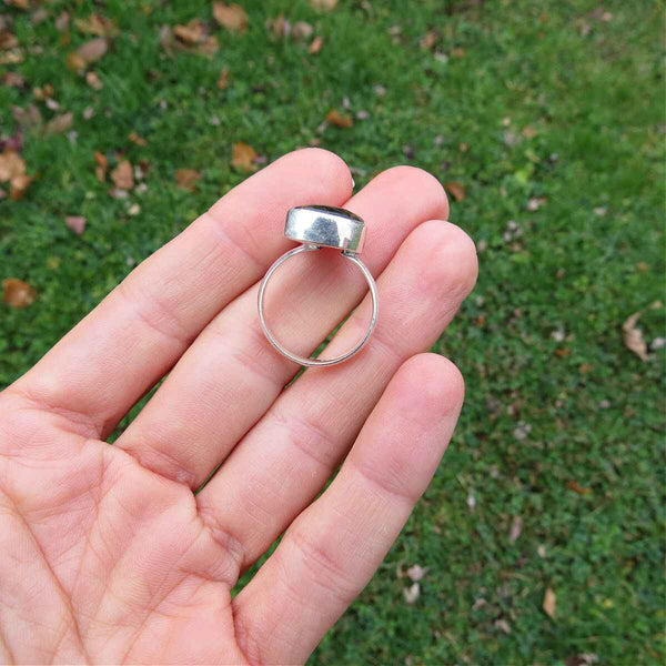 Copper Obsidian Moon Ring in Sterling Silver Size 7