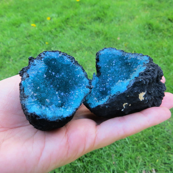 Teal Quartz Geode | Cracked Open Half Geode Set