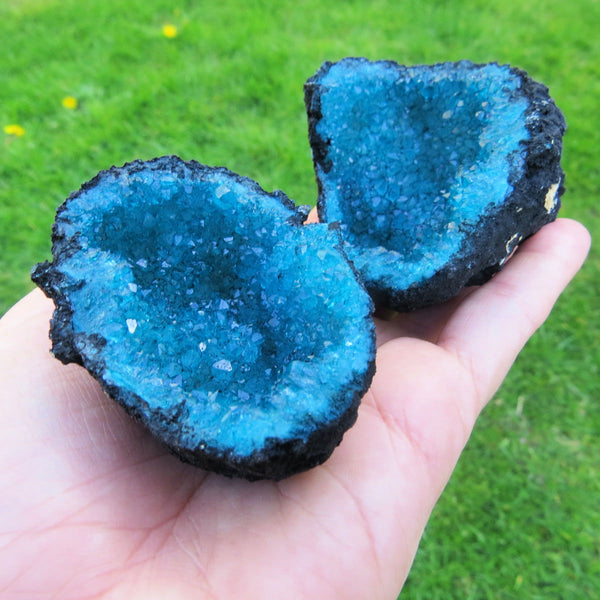 Teal Quartz Geode | Cracked Open Half Geode Set