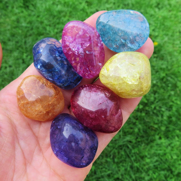 Crackle Quartz Tumbled Stones - Red, Orange, Yellow, Pink, Blue, Purple