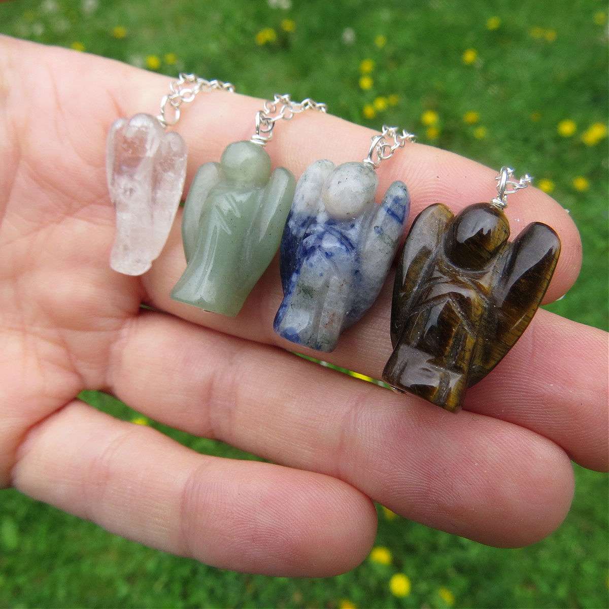 Small Crystal Angel Necklace | Mini Carved Stone Angel Jewelry