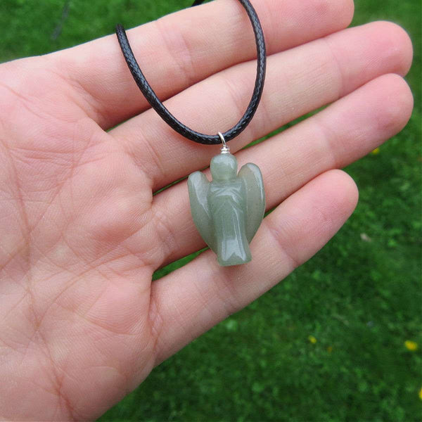 Small Crystal Angel Necklace | Mini Carved Stone Angel Jewelry