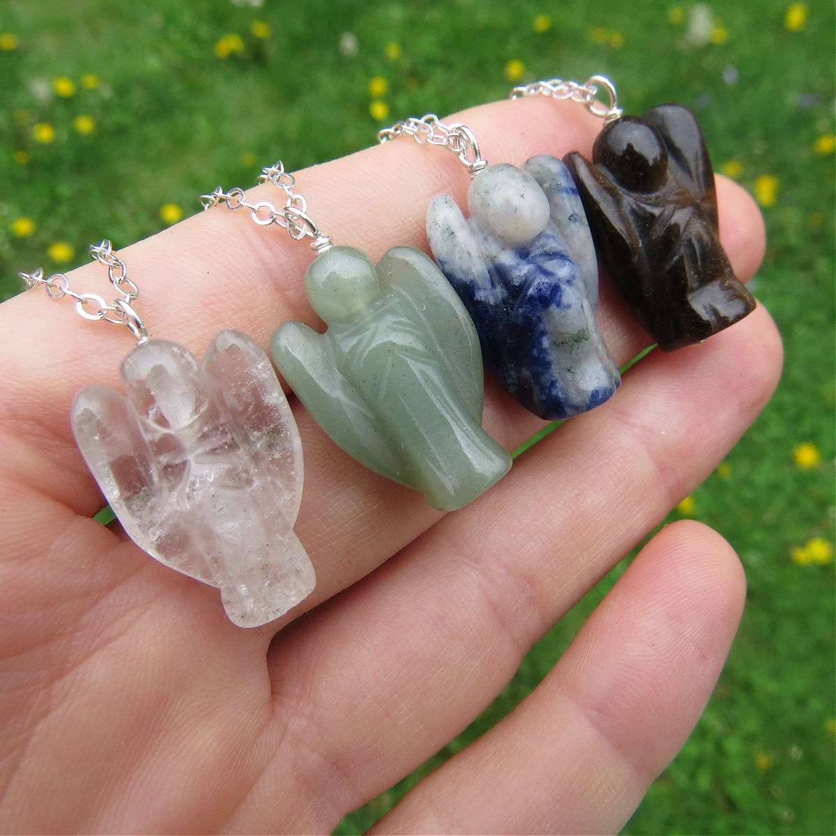 Small Crystal Angel Necklace | Mini Carved Stone Angel Jewelry