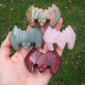 Carved Stone Bat Crystal Figurines