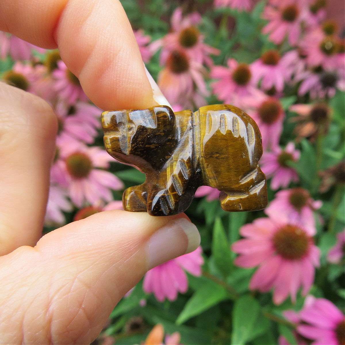 Crystal Bear Stone Carving - Tigers Eye Stone