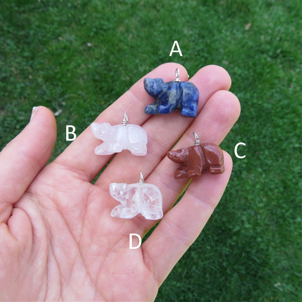 Mini Crystal Bear Necklace | Carved Stone Bear Animal Necklace