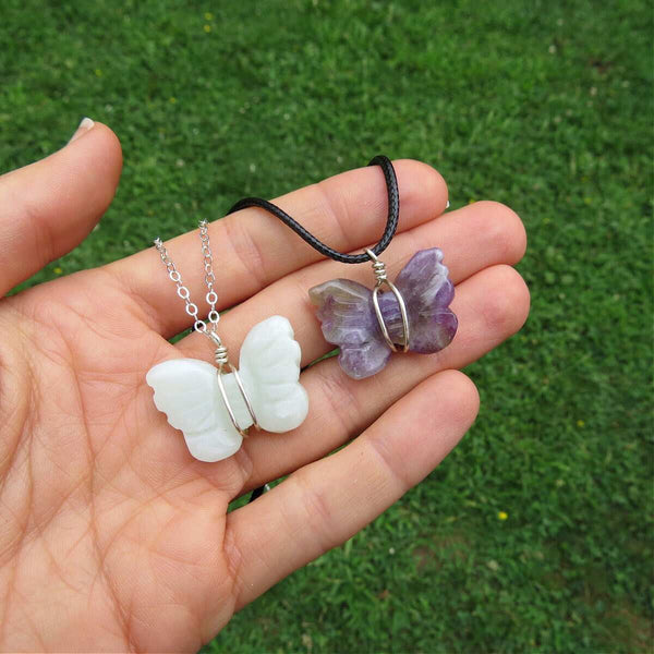 Carved Stone Butterfly Necklace