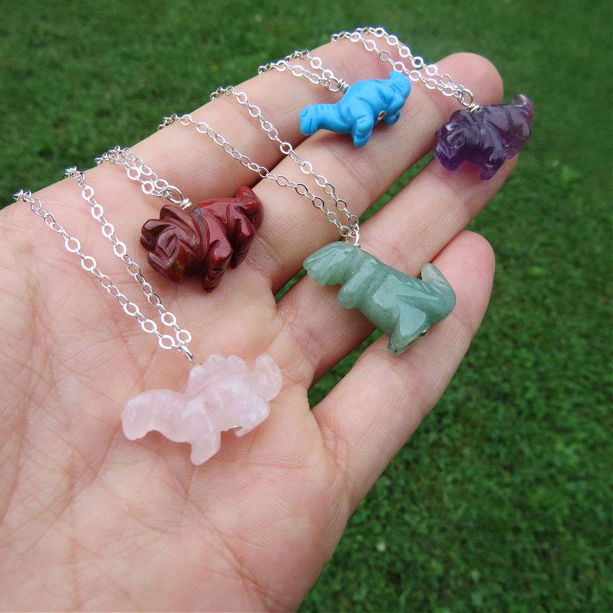 Crystal Dinosaur Necklaces - Carved Dinosaur Stone Necklace