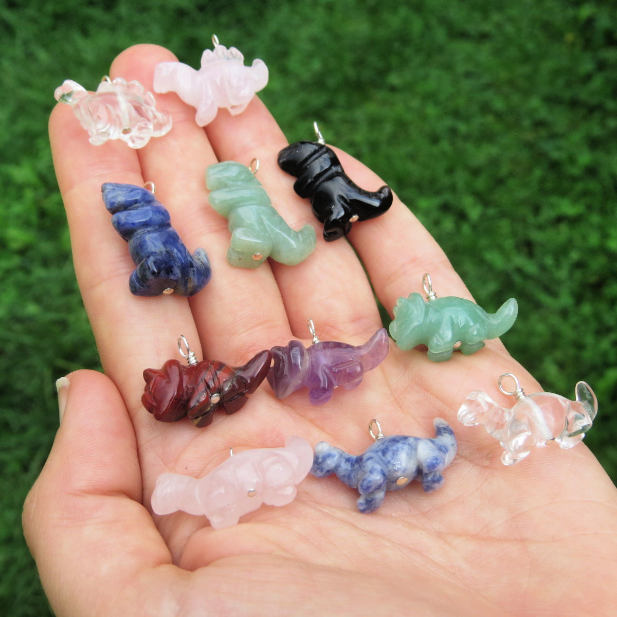 Dinosaur Crystal Pendants - T Rex - Triceratops - Brontosaurus - Stegosaurus