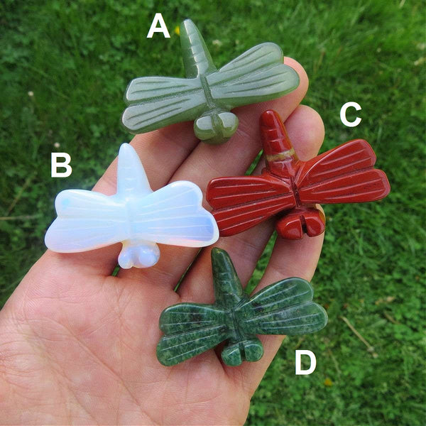 Carved Stone Dragonfly Crystal Figurine 1.75" | Small Dragonfly Carving
