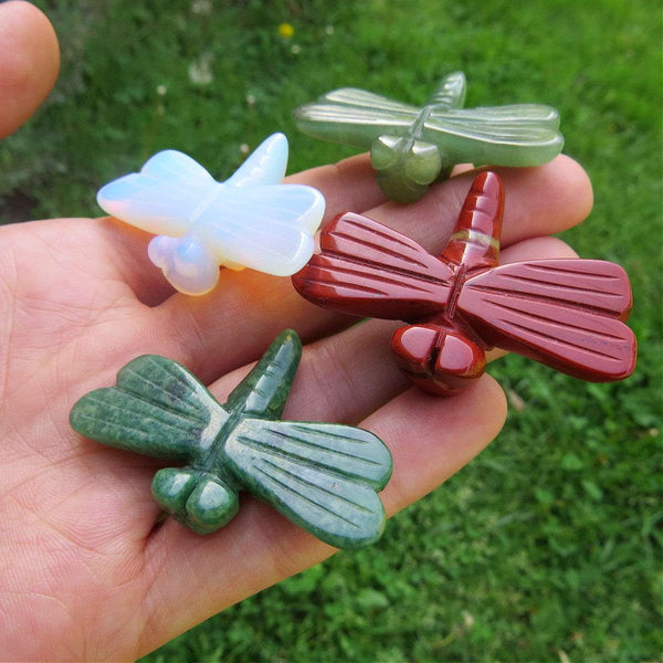 Carved Stone Dragonfly Crystal Figurine 1.75" | Small Dragonfly Carving