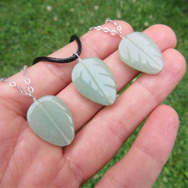 Crystal Leaf Necklace | Green Aventurine Stone Plant Leaf Necklace