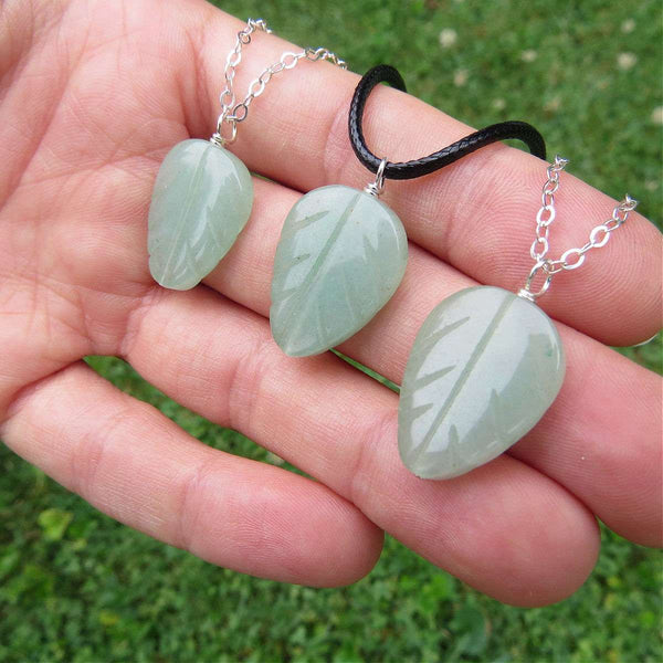 Crystal Leaf Necklace | Green Aventurine Stone Plant Leaf Necklace